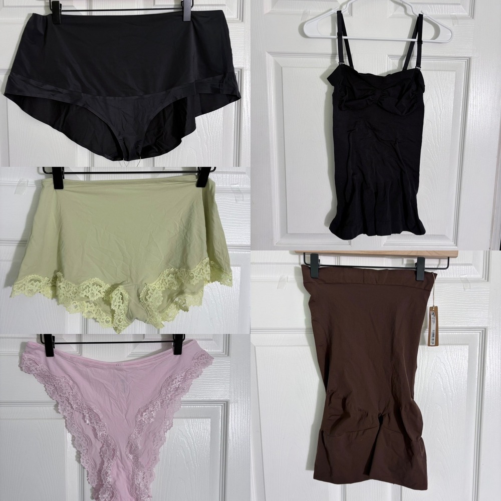 SKIMS Shapewear Intimates Bundle 4X Black Pink Green Brown Lace Mid Thigh Shorts